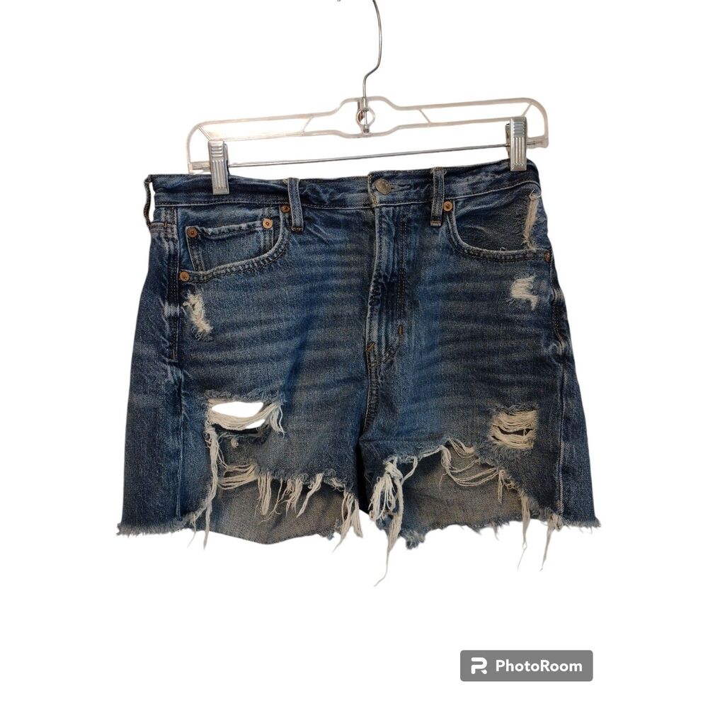 American Eagle Denim Shorts Womens 8 Blue Distressed Frayed Raw Hem High Waisted